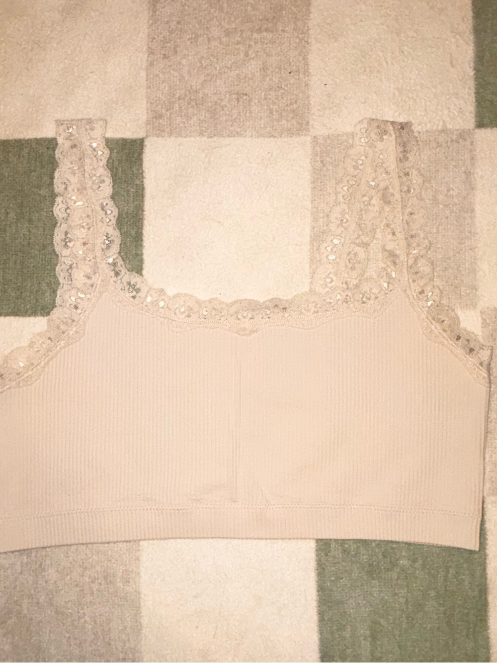 Garage Cream Lace-Trim Ribbed Bralette